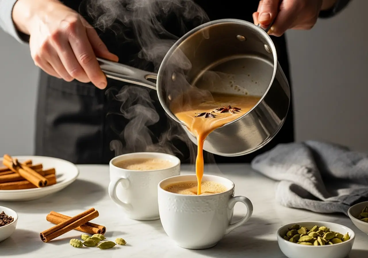 Masala chai brewing on the stovetop