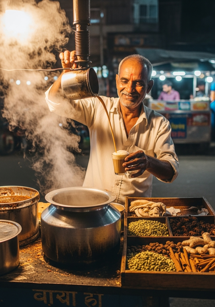 Chai vendor preparing masala chai