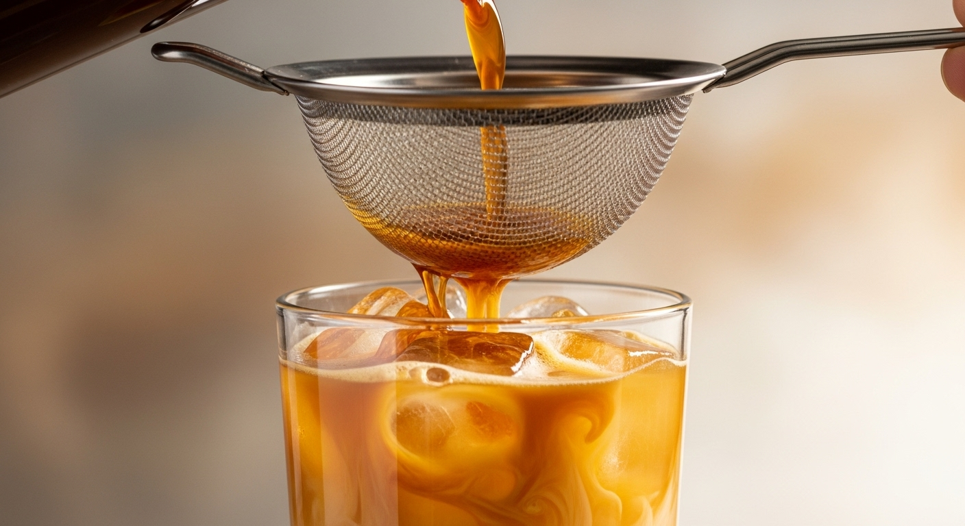 Iced chai being poured over ice