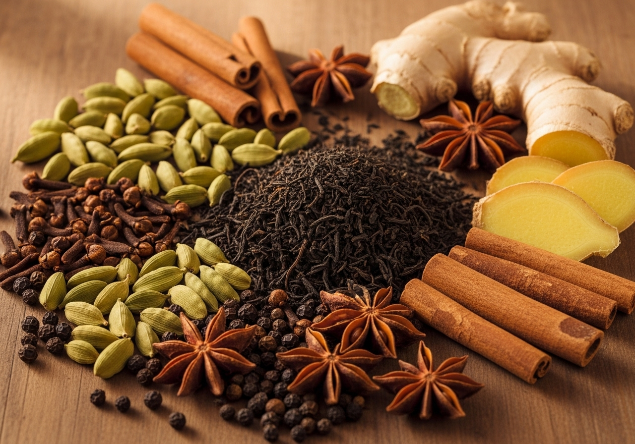 Traditional chai spice arrangement