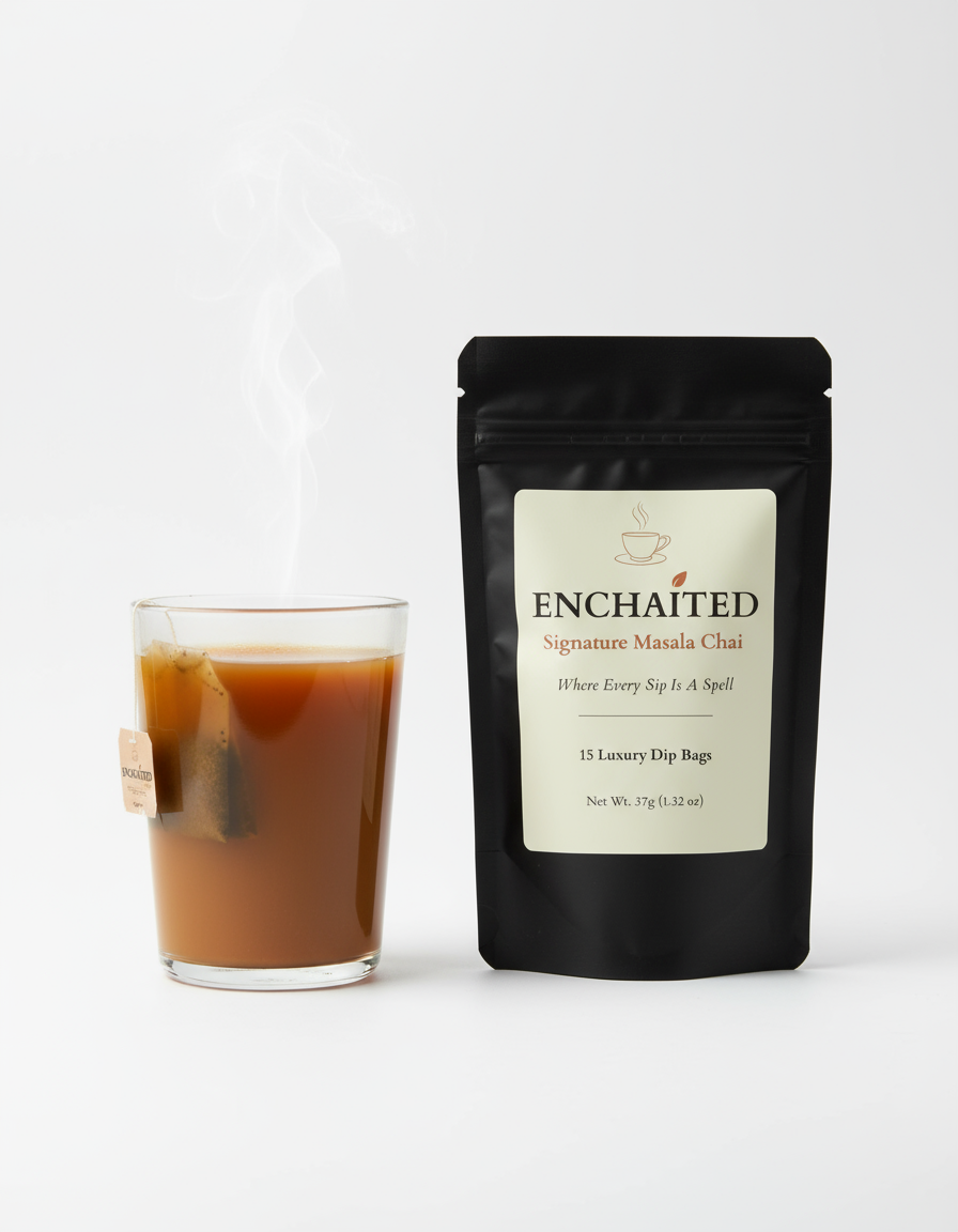 Glass mug with Enchaited dip bag steeping